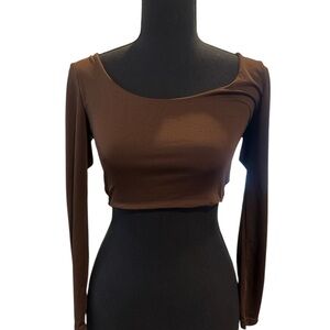 Elegant Brown Long Sleeve Crop Top